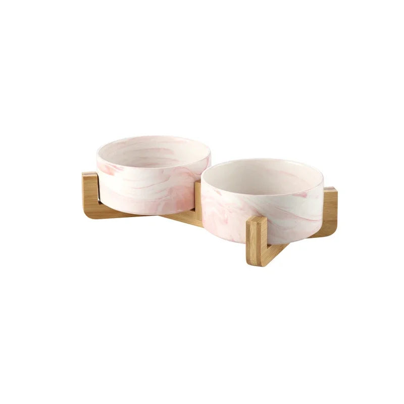 Marble Ceramic Dog Bowl Collection | Wood Stand | Single & Double | 14 Colors | 400ml & 850ml