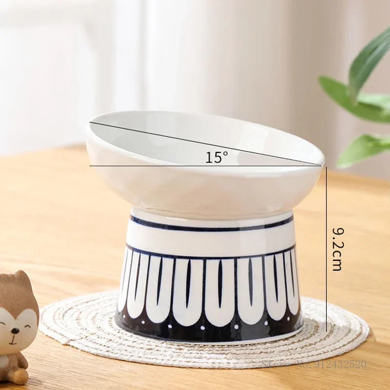 Ceramic High-Foot Dog Bowl | Anti-Overturn | Neck Protection | Food & Water