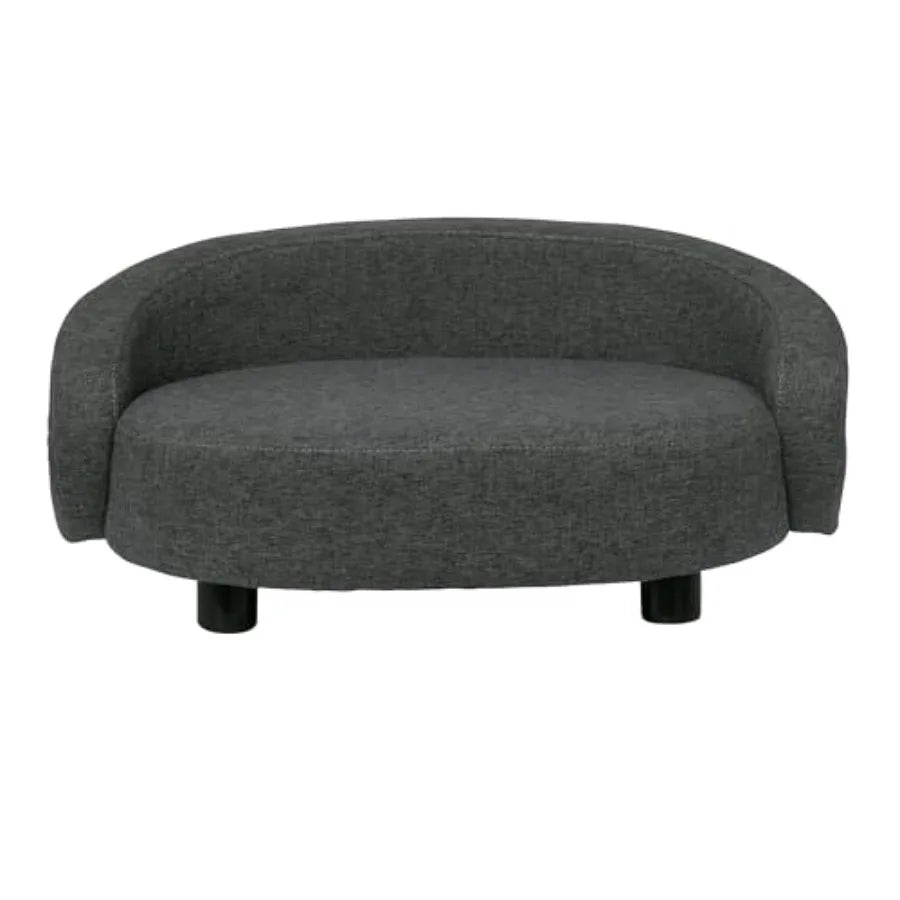 Arc Crescent Back Sofa Dog Bed | Tufted Cushion & Armrest | Modern Indoor Pet Furniture | Dark Gray