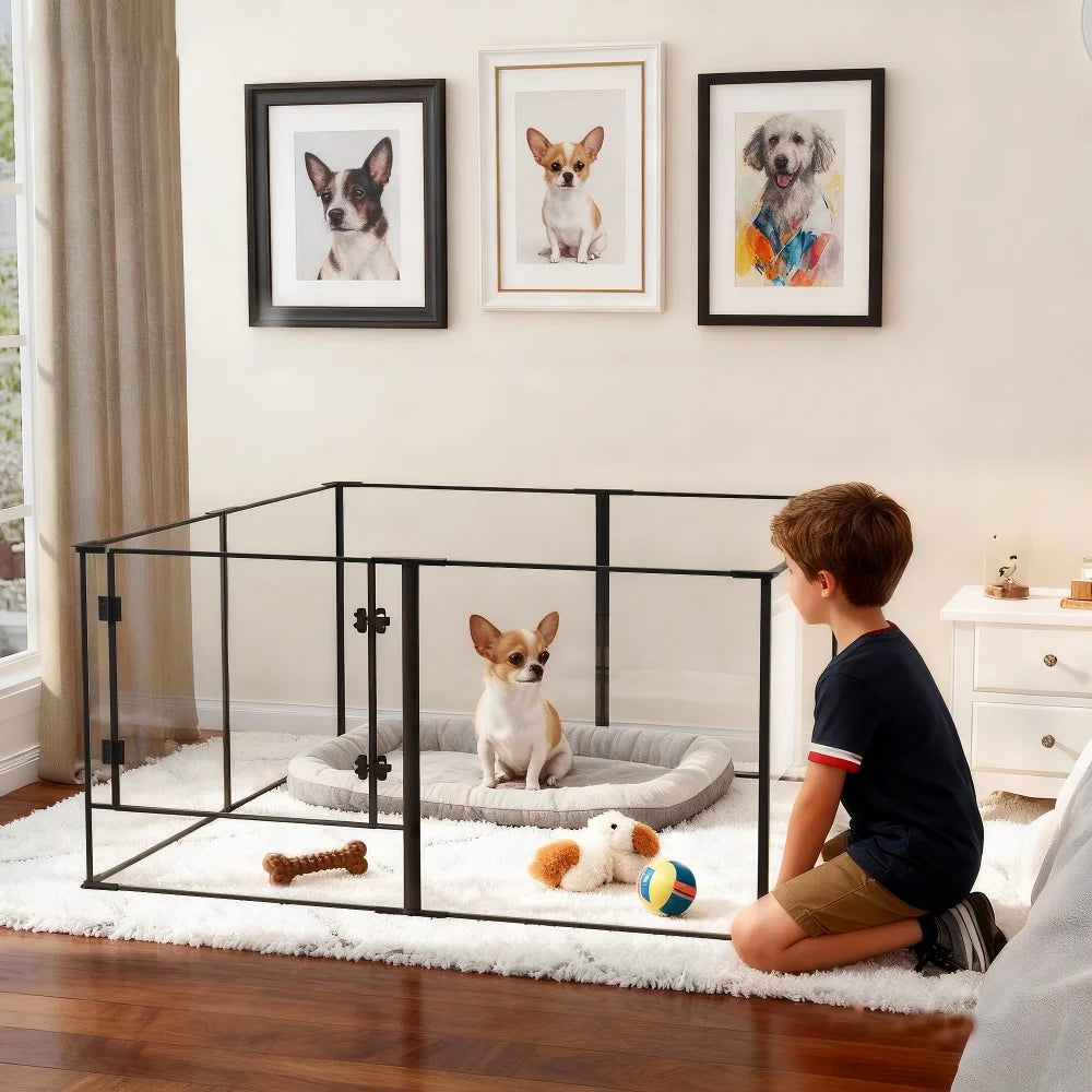 Clear-Panel Dog Playpen | 8 Panels | 48 × 48 in. | 24 or 30 in. High