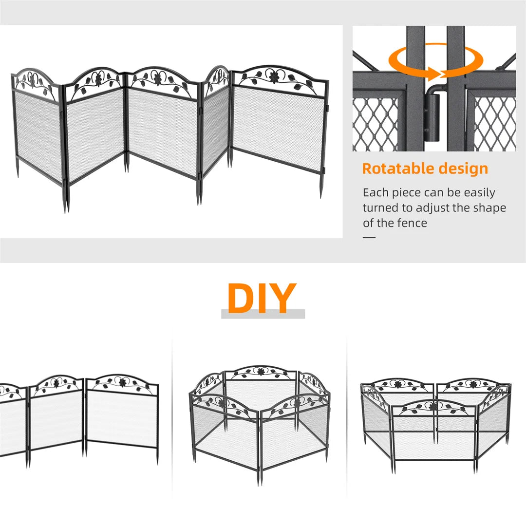 5 Panels Heavy Duty Metal Decorative Garden Fence Dog Playpen Animal Barrier Indoor/Outdoor Pet exercise Playpen Kennel