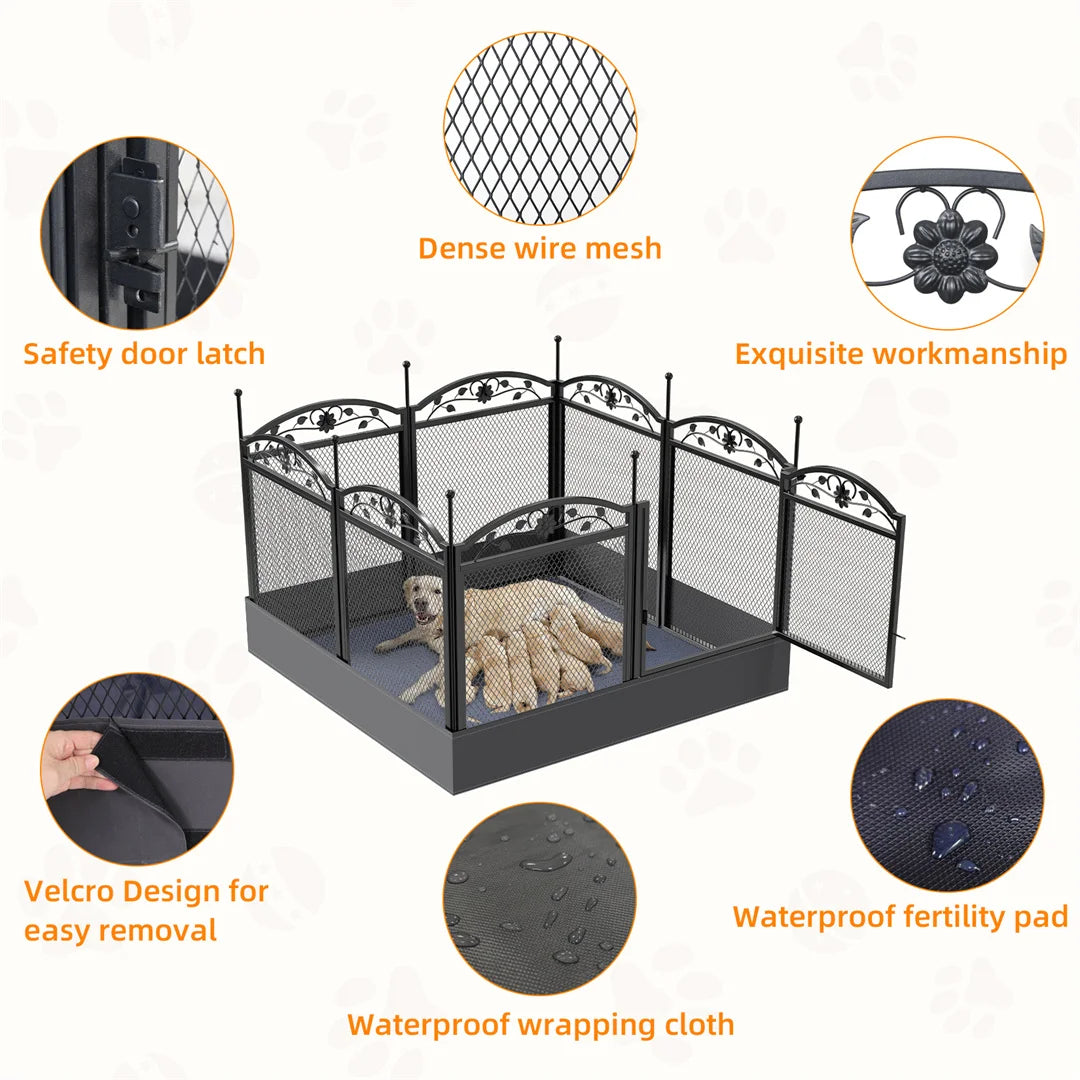 8-Panel DIY Heavy Duty Dog Playpen — Indoor & Outdoor Metal Fence with Waterproof Pad