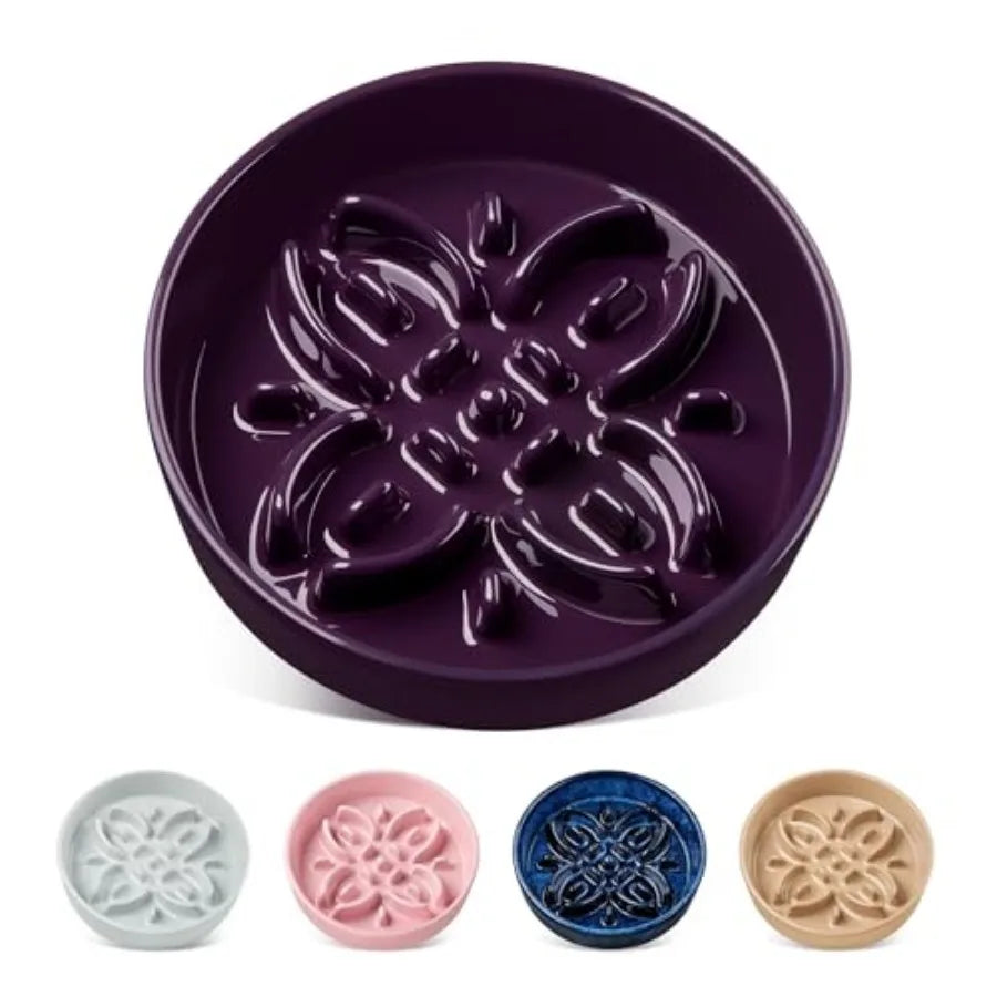 Ceramic Slow Feeder Puzzle Dog Bowl | Floral Maze | Anti-Slip | Large Breeds | 3 Cups