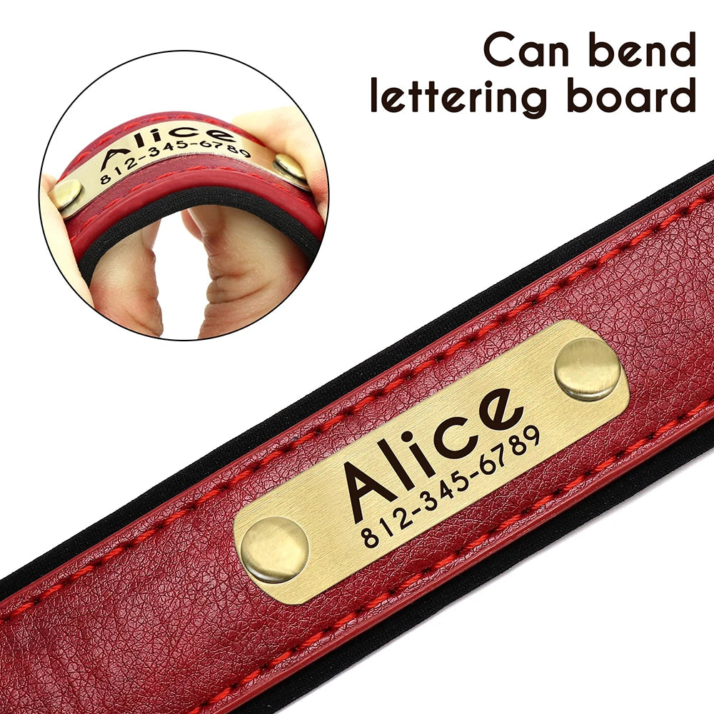 Personalized PU Leather Dog Collar & Leash Set — Soft Padded, Free Engraved Nameplate | XS–XL