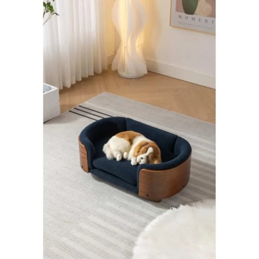 Scandinavian Elevated Dog Sofa | Walnut Bentwood Frame & Cashmere Cushion