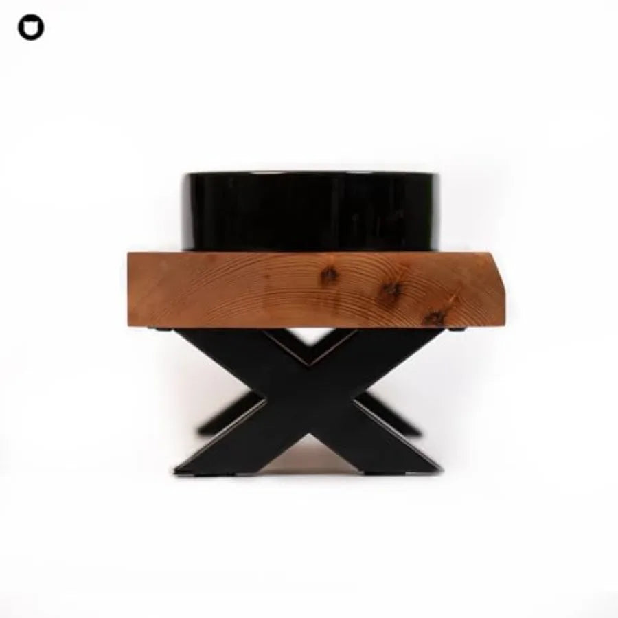 Raised Wooden Pet Feeding Station with Ceramic Bowls