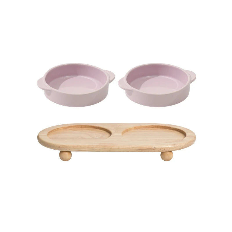 Height-Adjustable Ceramic Dog Bowl | Wooden Stand | Single & Double | 3 Colors | 350ml & 700ml