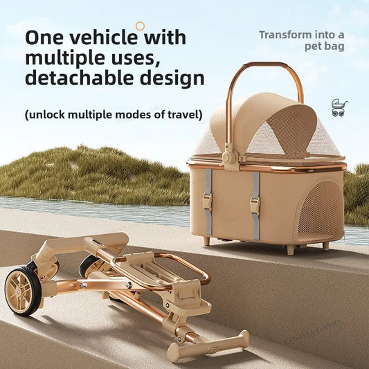 Hartelier Foldable Pet Stroller | Mesh Cover & Detachable Cart for Small Dogs