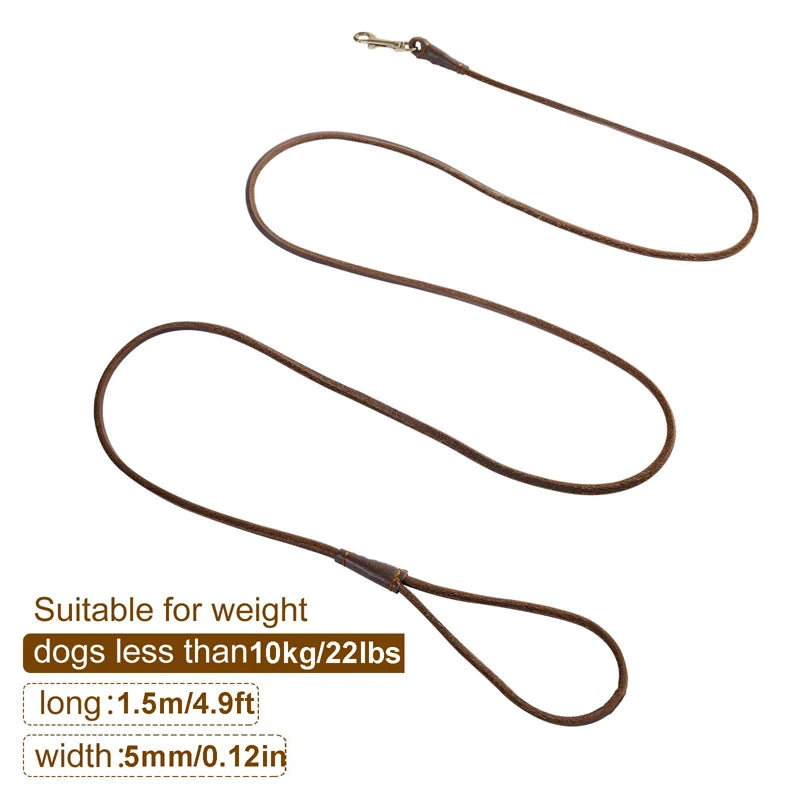 Lightweight Genuine Leather Dog Leash | Slim Soft Lead for Puppies & Small Dogs | Under 22lbs