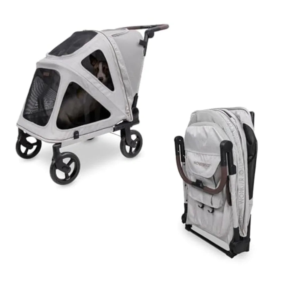 WonderFold PF Luxury Flat-Fold Pet Stroller | Up to 66 lbs | Elevated Walk | Gray