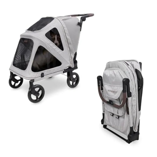 WonderFold PF Luxury Flat-Fold Pet Stroller | Up to 66 lbs | Elevated Walk | Gray