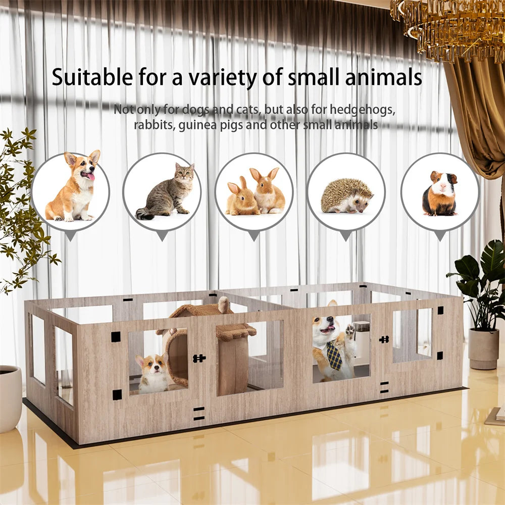 Large Dog Playpen Pet Whelping Box Tempered Glass Safe Pet Puppy Dog Playpen with Pig Rails and Waterproof Mat