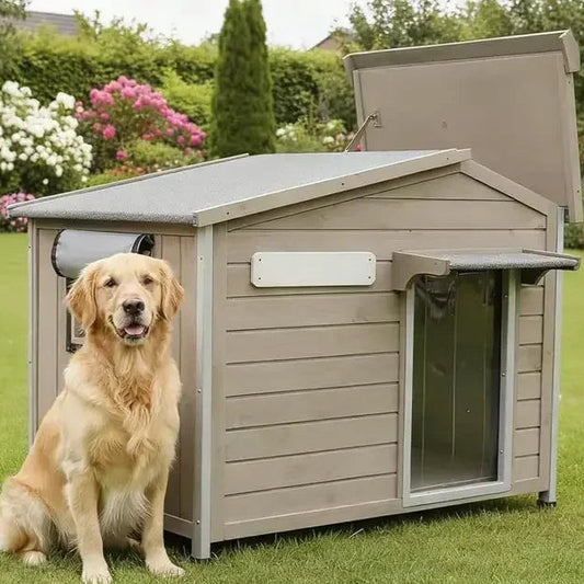 Large Wooden Dog House | 40.2 in. Wide | Openable Roof & Raised Floor