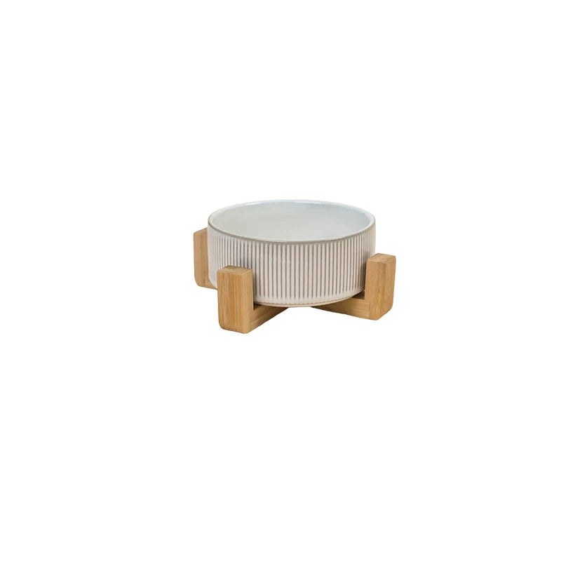 Nordic Ceramic Dog Bowl | Bamboo Stand | Short, High & Double Options | 400ml | Small Dogs