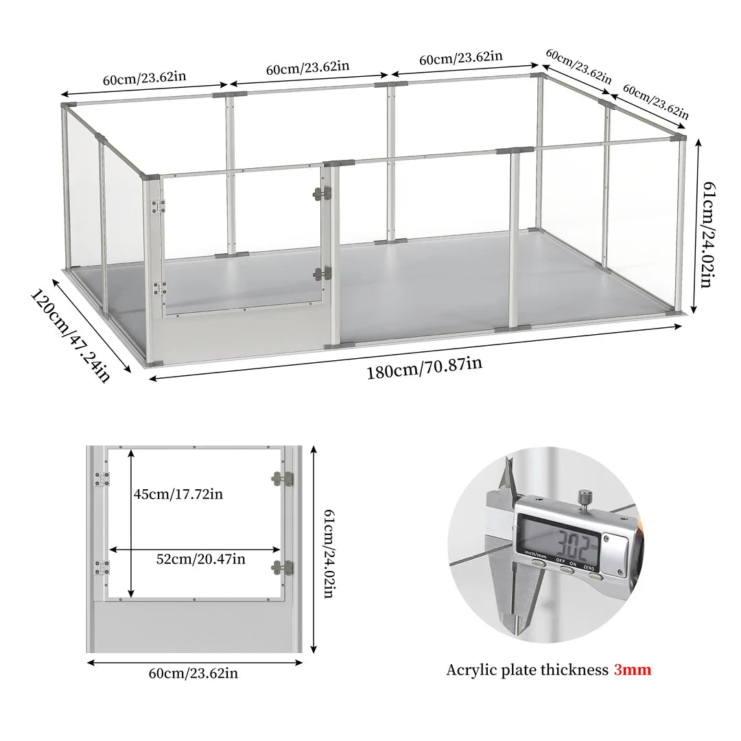 10-Panel XL Clear Acrylic Dog Playpen | 180x120x61cm | Waterproof Pad | Indoor | Up to 44lbs