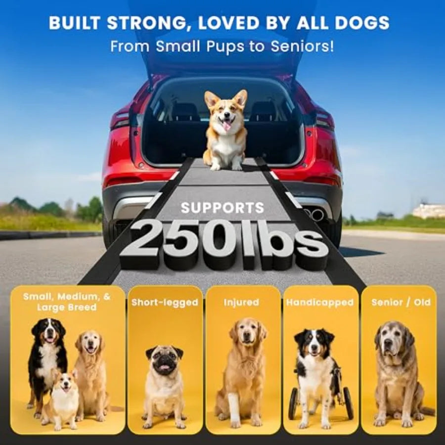 Foldable Dog Car Ramp | Anti-Slip Feet & Traction Carpet | Truck, SUV & High Bed | All Sizes