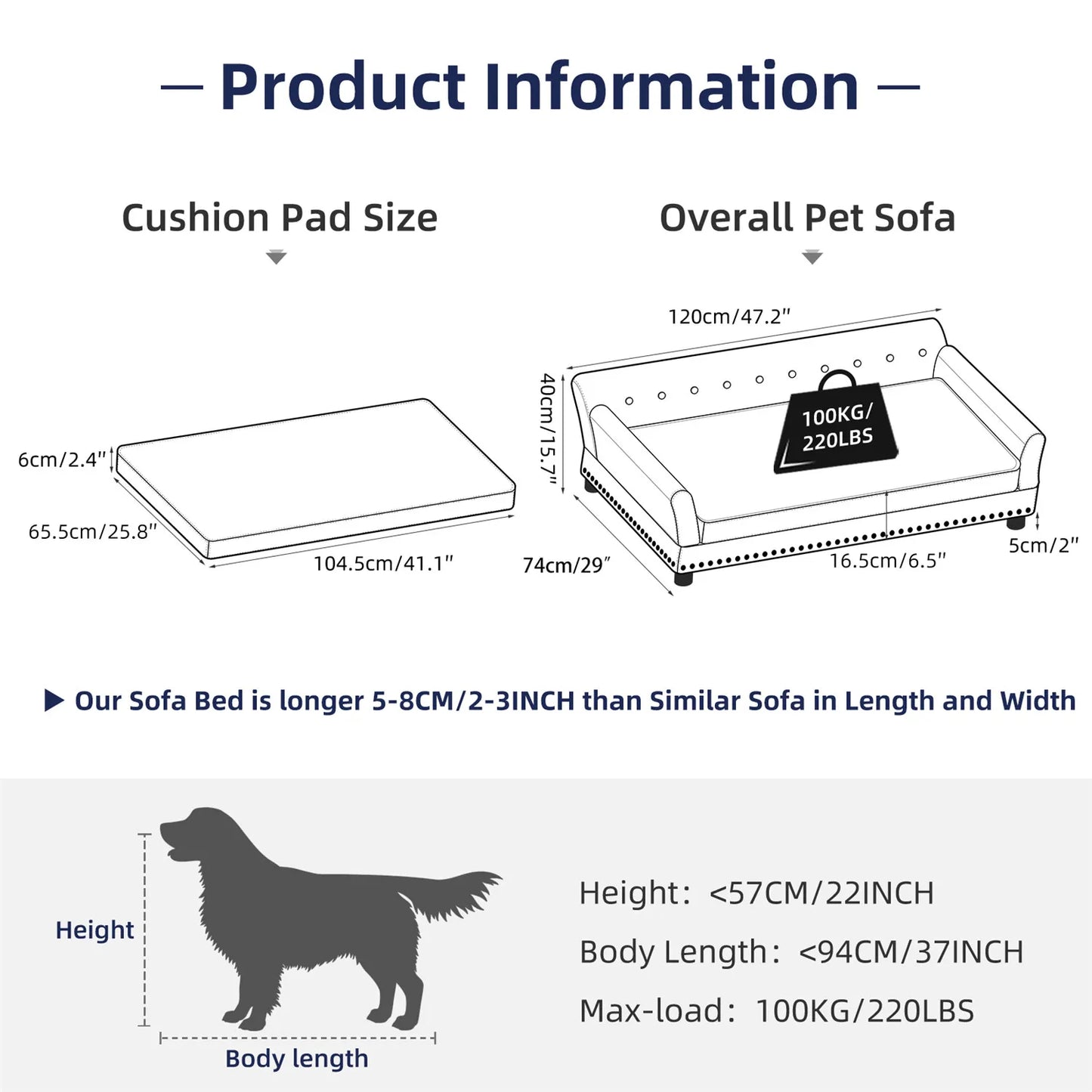 Jumbo Tufted Dutch Velvet Dog Sofa | Large & Extra-Large Dogs