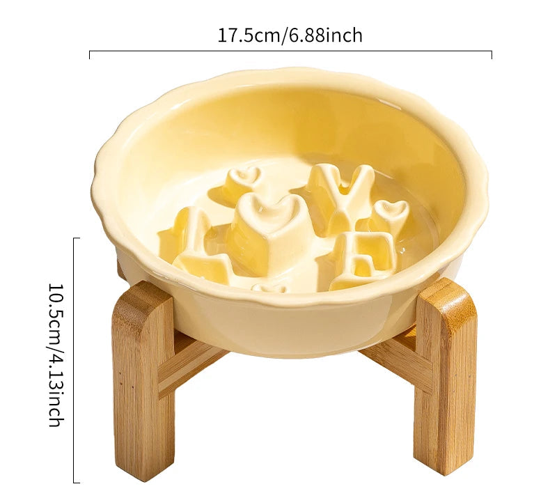 Ceramic Slow Feeder Dog Bowl | Anti-Overturn | Neck Protection | Anti-Choking | Flat Mouth Design