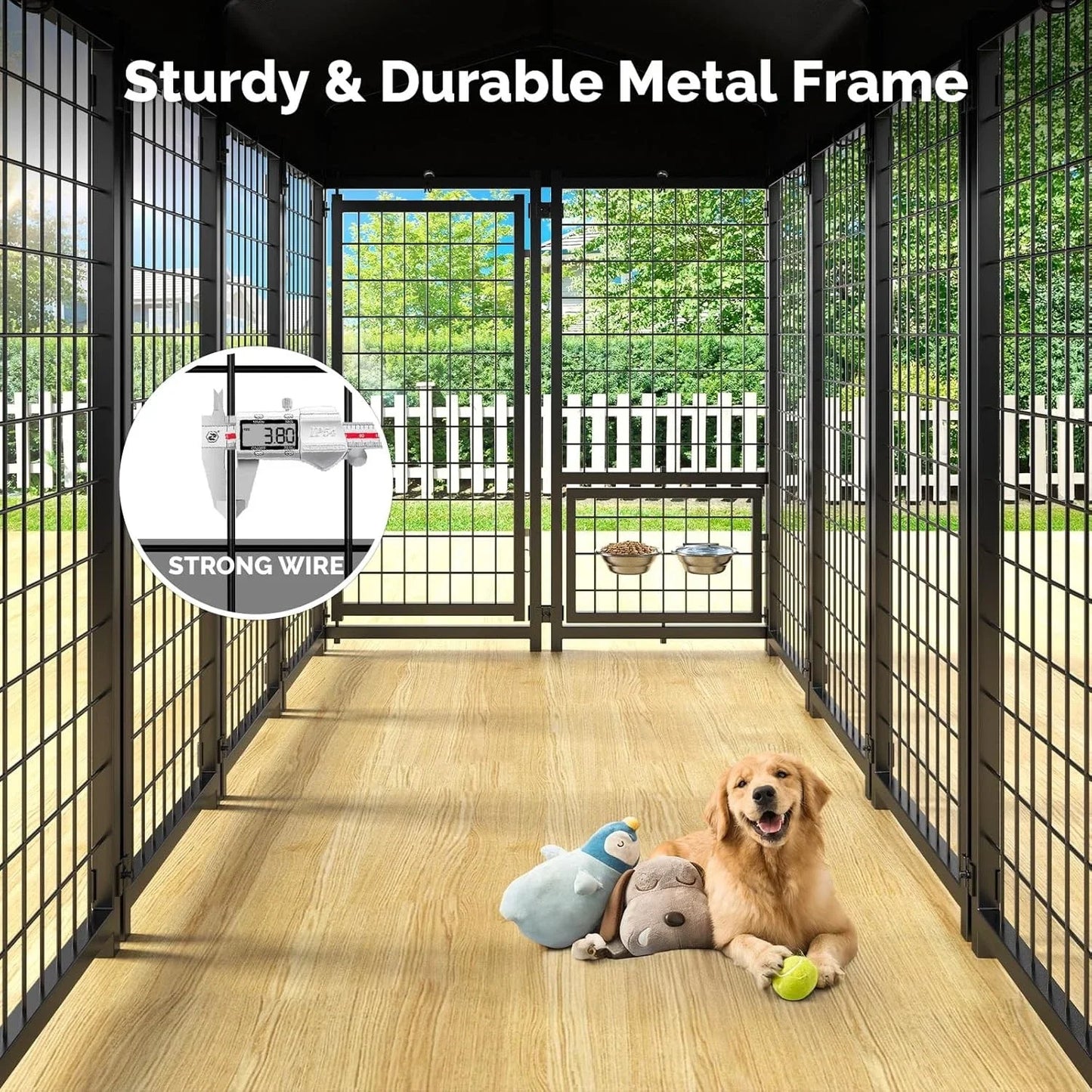 64.9" Heavy Duty Metal Outdoor Dog Kennel Playpen Crate Welded Wire Poultry Hens,Ducks,Geese Crate with Waterproof Cover