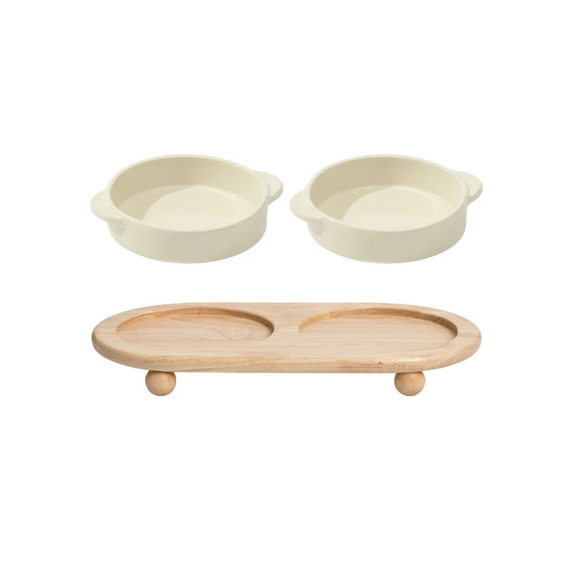 Height-Adjustable Ceramic Dog Bowl | Wooden Stand | Single & Double | 3 Colors | 350ml & 700ml