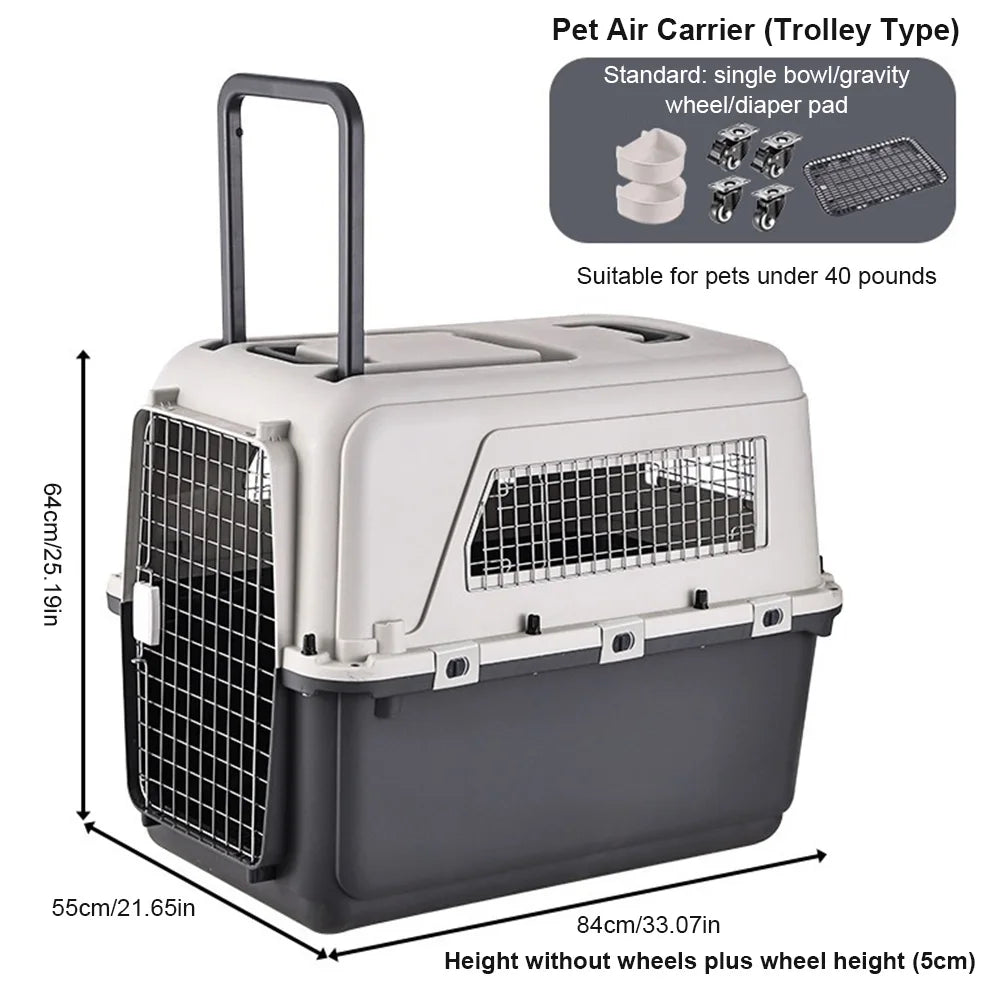 Large Dog Airline Carrier Crate | 33" Durable Plastic Travel Cage with Metal Door