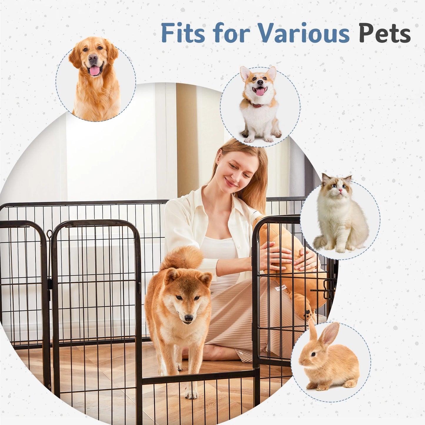16-Panel Foldable Metal Dog Playpen — 32" Height, Indoor & Outdoor Pet Fence