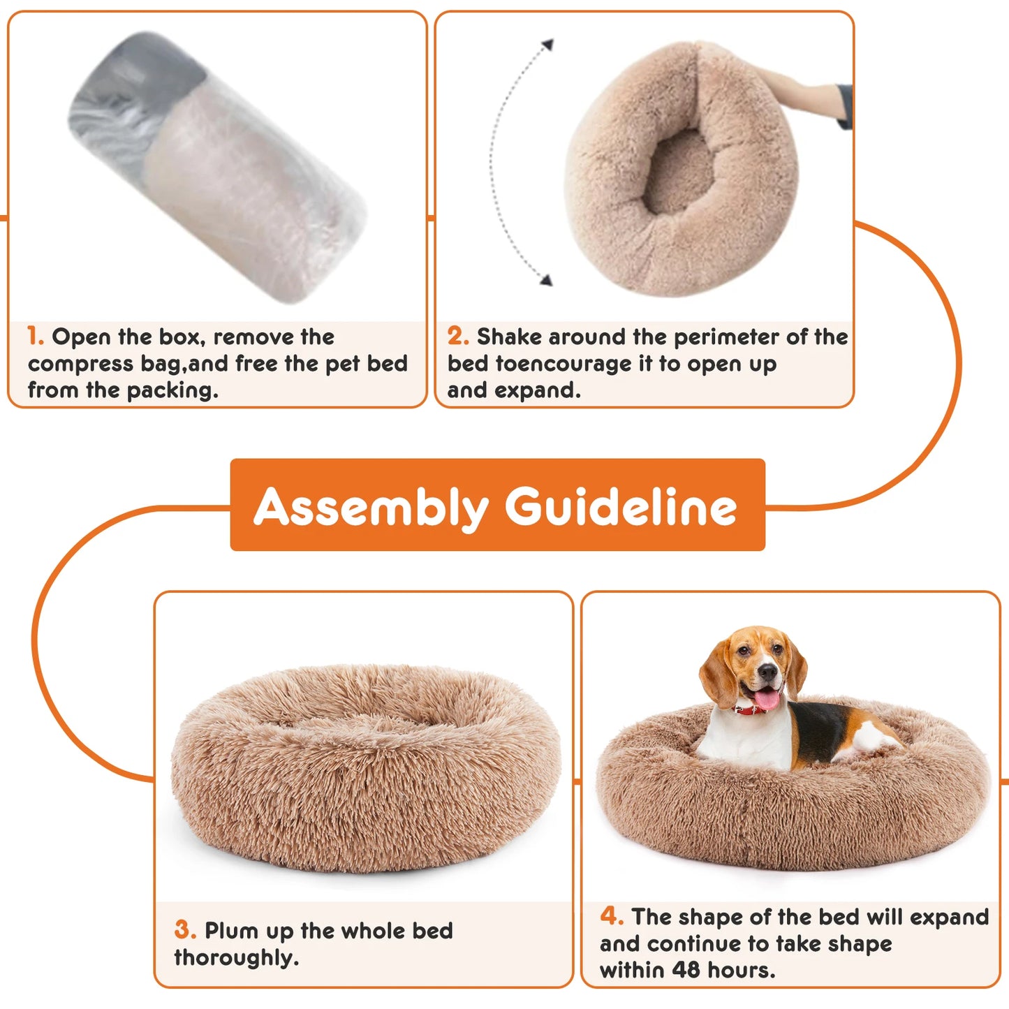 Calming Dog Bed | Round Fluffy Faux Fur | Anti-Slip | Washable | Medium to Large Dogs