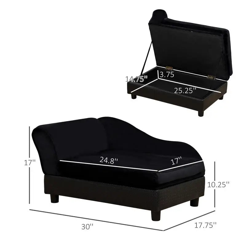 Dog Sofa Bed with Hidden Storage | Small Dogs | Black
