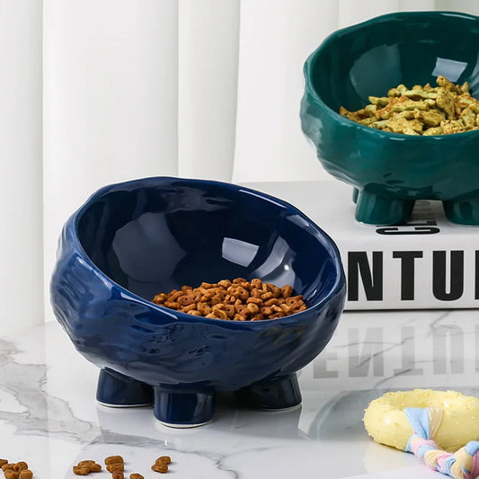 Oblique Mouth Ceramic Dog Bowl | Anti-Overturn | Neck Protection | Dog Food & Water