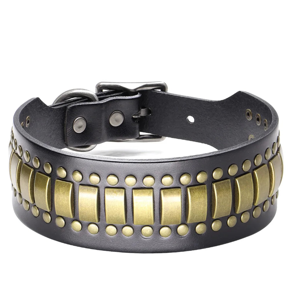 Wide Diamond Spike Leather Dog Collar | 2" Luxury Design | Heavy Duty | Medium to Large Dogs & Pitbulls