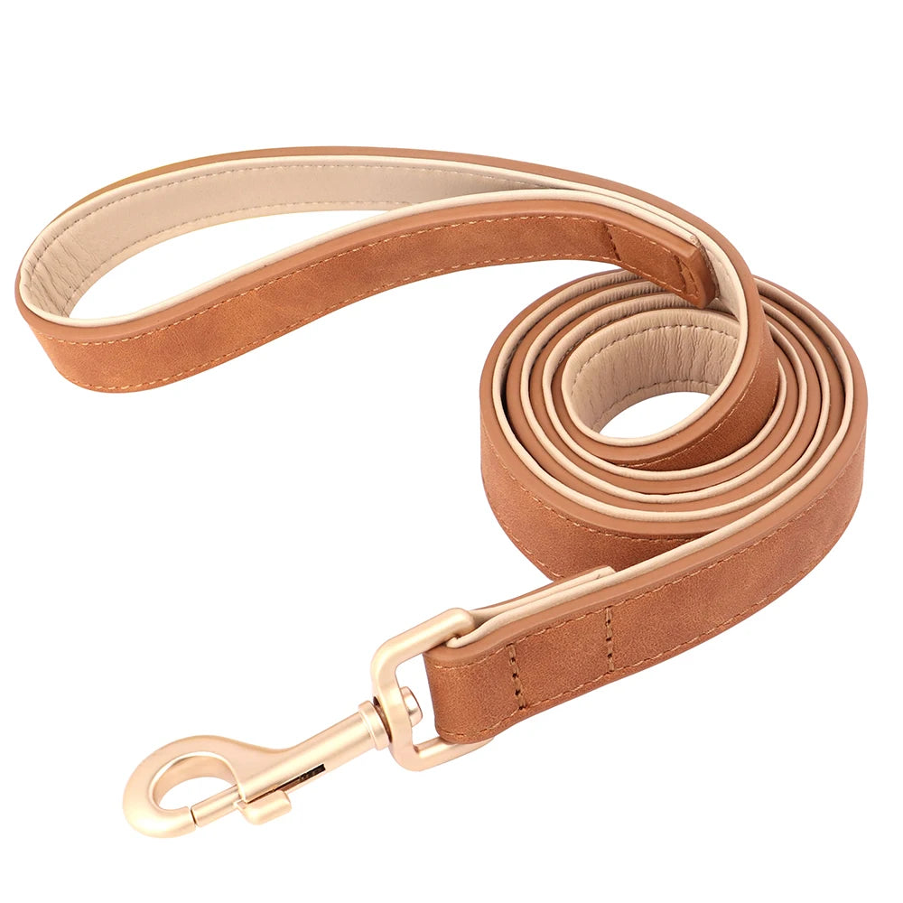Soft Padded PU Leather Dog Collar & Leash Set — Adjustable, S/M/L/XL