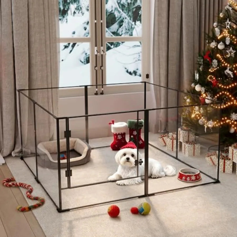 Acrylic Clear Dog Playpen — 8-Panel, 24" Tall, Metal Frame | Indoor Transparent Pet Pen
