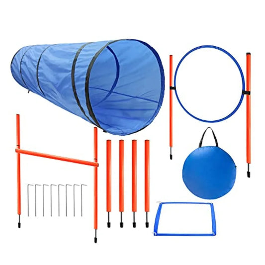 Dog Agility Training Starter Kit | Tunnel & 13 Weave Poles | Adjustable Obstacle Course