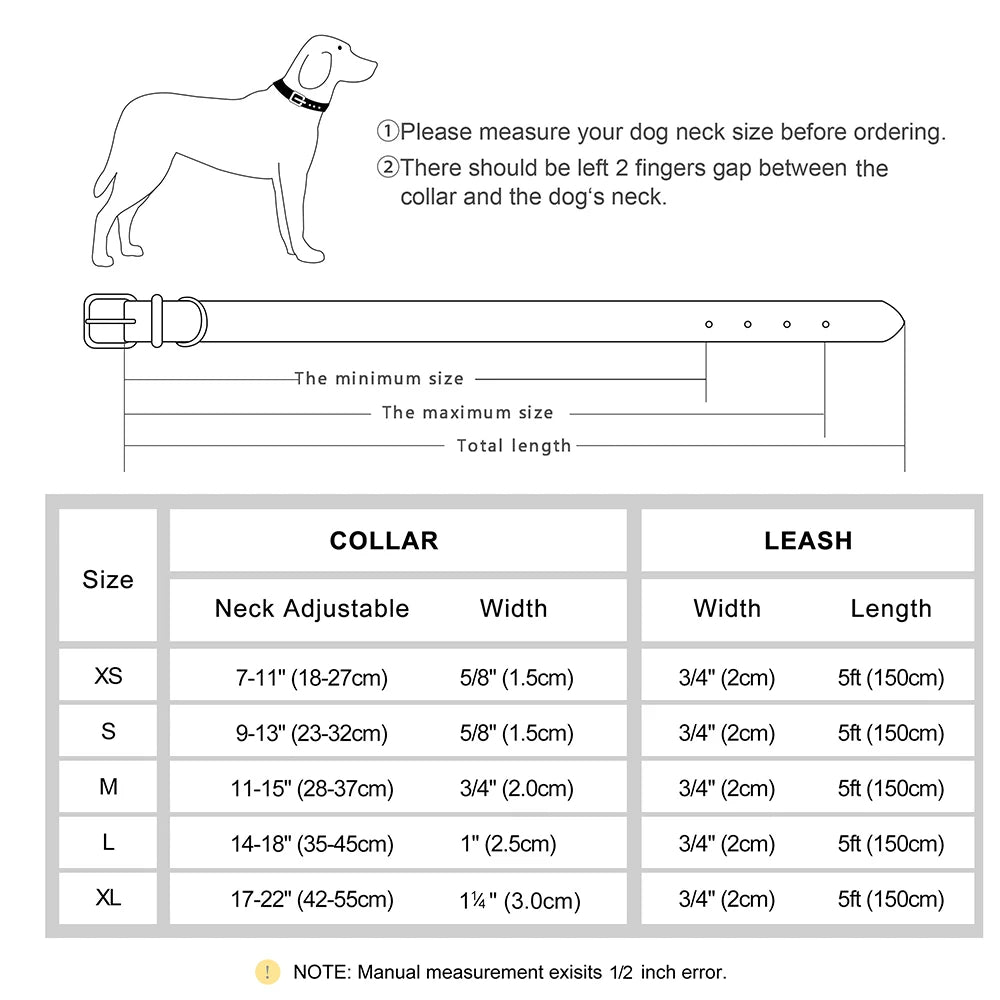 Personalized PU Leather Dog Collar & Leash Set — Soft Padded, Free Engraved Nameplate | XS–XL