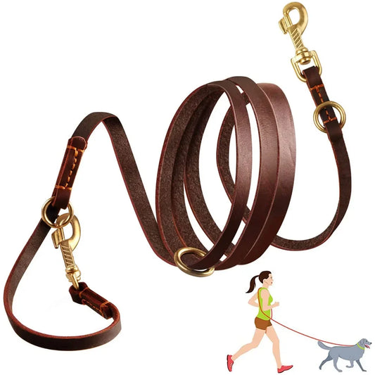 Multifunctional Real Leather Dog Leash | Hands-Free Crossbody | Double Dog | Adjustable | All Sizes
