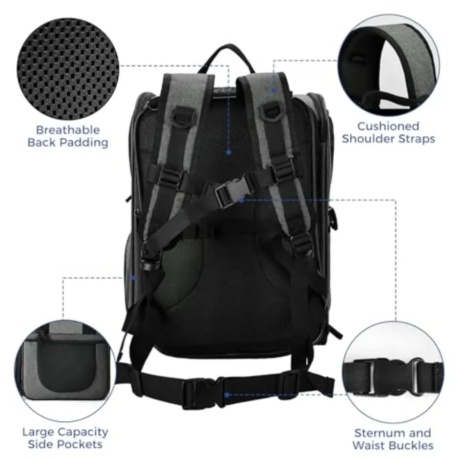 Pet Carrier Backpack | Safety Features & Cushion Back Support | Travel, Hiking & Outdoors