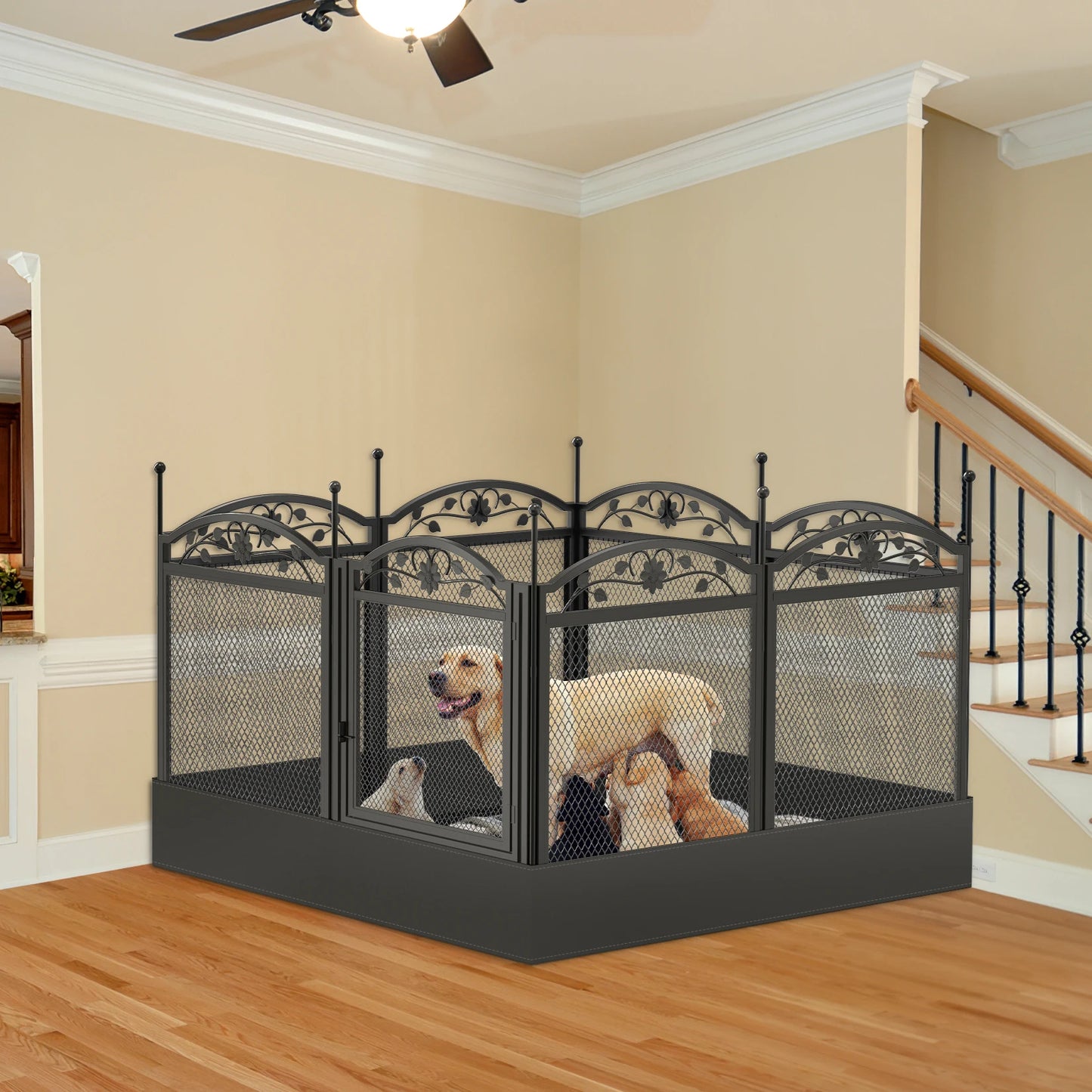 8-Panel DIY Heavy Duty Dog Playpen — Indoor & Outdoor Metal Fence with Waterproof Pad