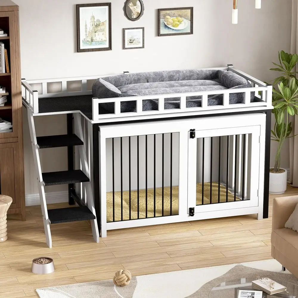 Dog Bunk Bed with Stairs & Storage | Small to Medium Dogs | 55" × 28" × 37"