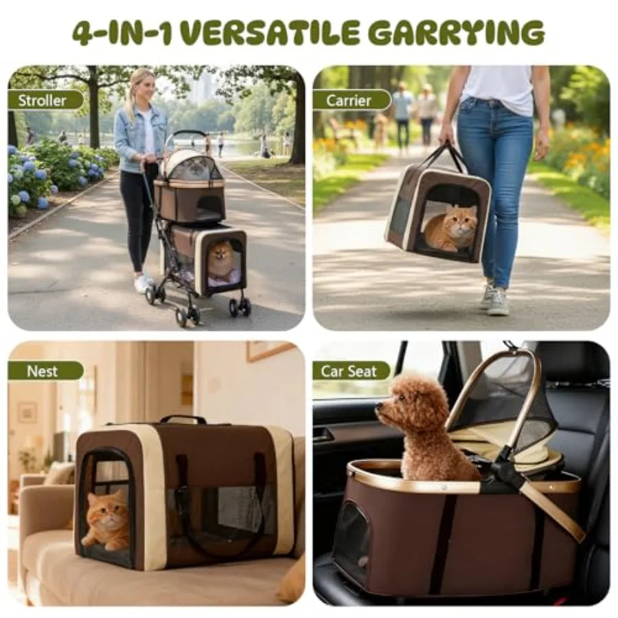 Double Dog Stroller | One-Step Fold | 2 Detachable Carriers | Small & Medium Dogs