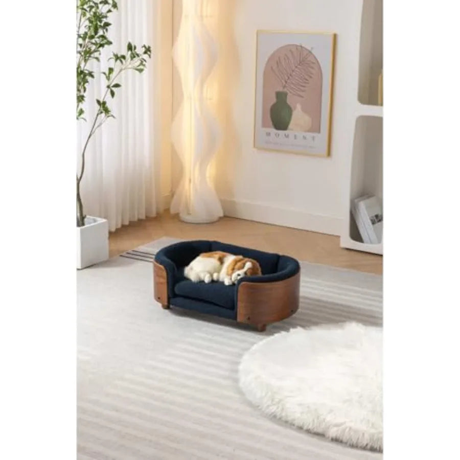 Scandinavian Elevated Dog Sofa | Walnut Bentwood Frame & Cashmere Cushion