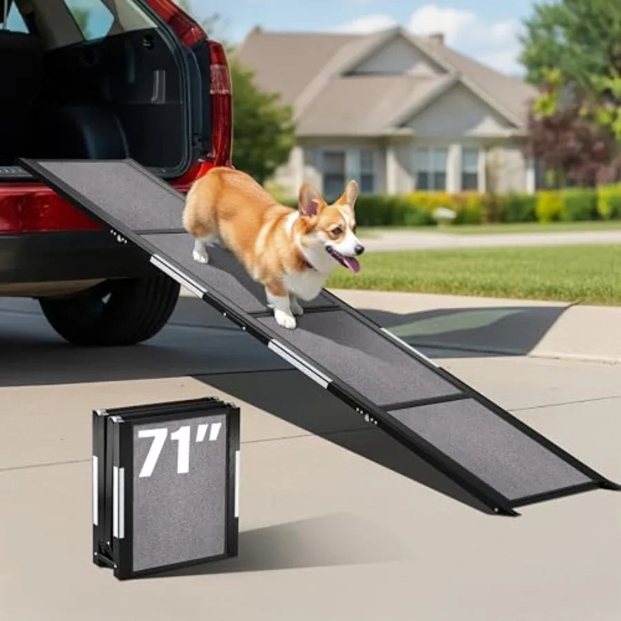 Foldable Dog Car Ramp | Anti-Slip Feet & Traction Carpet | Truck, SUV & High Bed | All Sizes