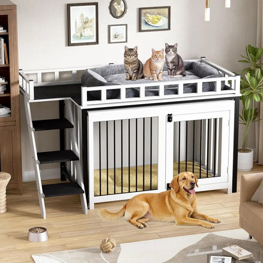 Dog Bunk Bed with Stairs & Storage | Small to Medium Dogs | 55" × 28" × 37"