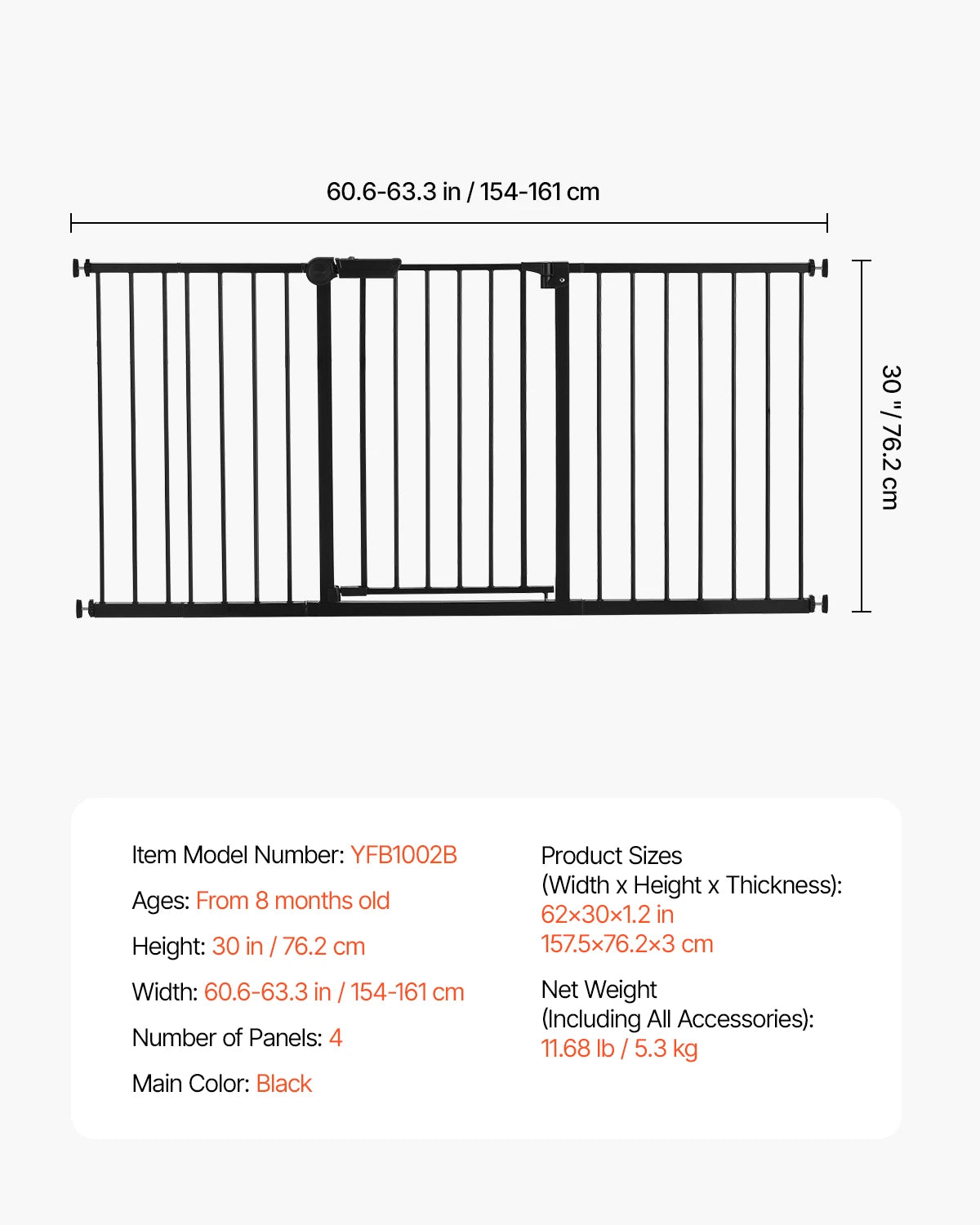 Dog Gate 30" High — Pressure Mount, Auto-Close, One-Hand Operation | White | Walk-Thru