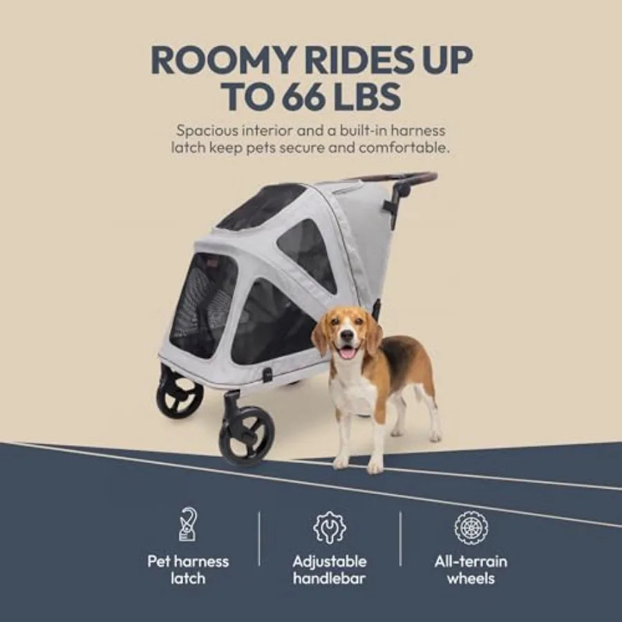 WonderFold PF Luxury Flat-Fold Pet Stroller | Up to 66 lbs | Elevated Walk | Gray