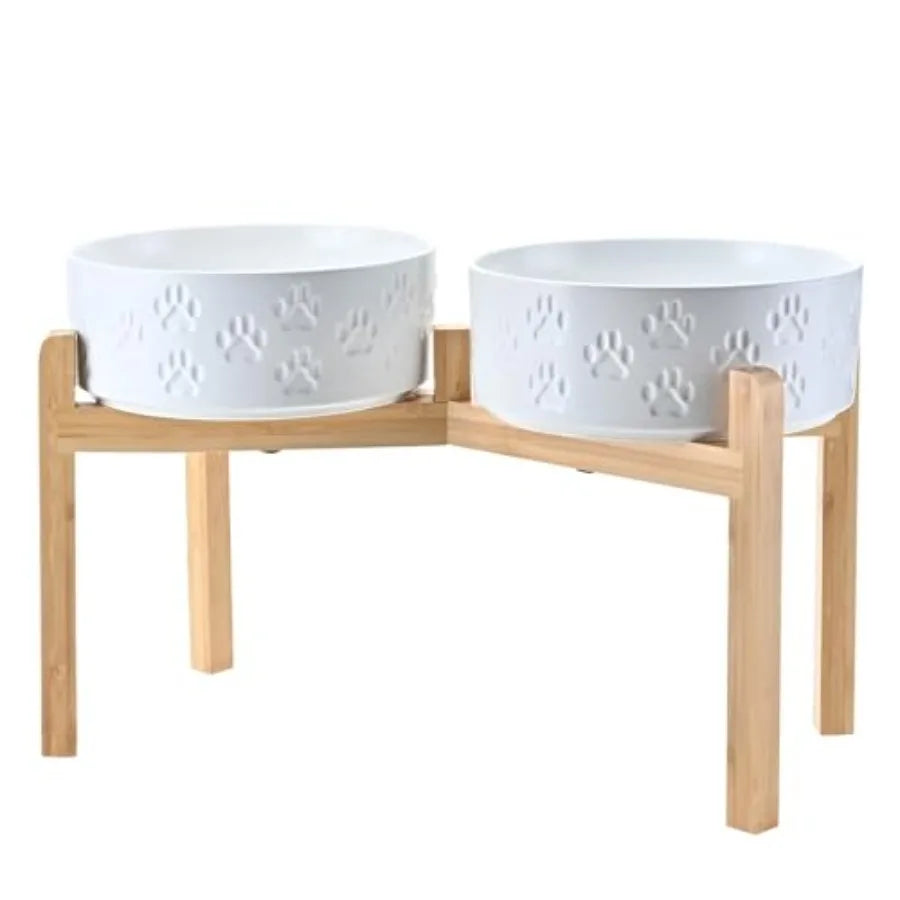 Elevated Ceramic Dog Bowl | Bamboo Stand | 6.1" Height | 3.6 Cup | 10 Designs