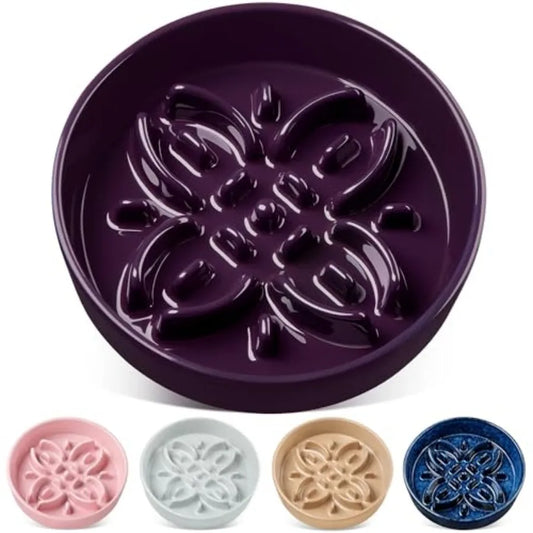 Ceramic Slow Feeder Puzzle Dog Bowl | Floral Maze | Anti-Slip | Large Breeds | 3 Cups