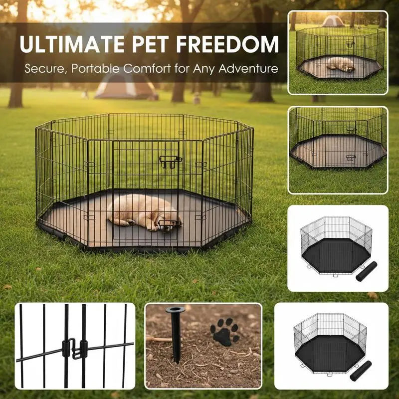 8-Panel Foldable Dog Playpen with Waterproof Bottom Pad — 24" H, Ground Stakes Included