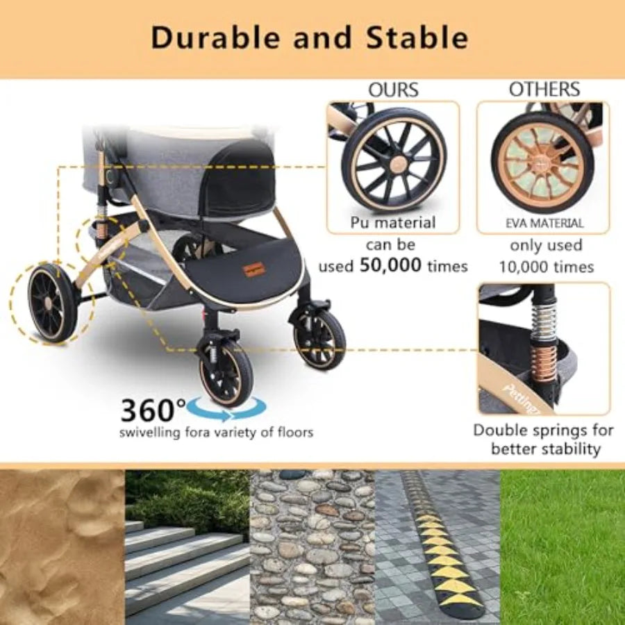 Pettingzoo 4-Wheel Dog Stroller | Removable Carrier | Small to Large Dogs & Cats up to 60 lbs