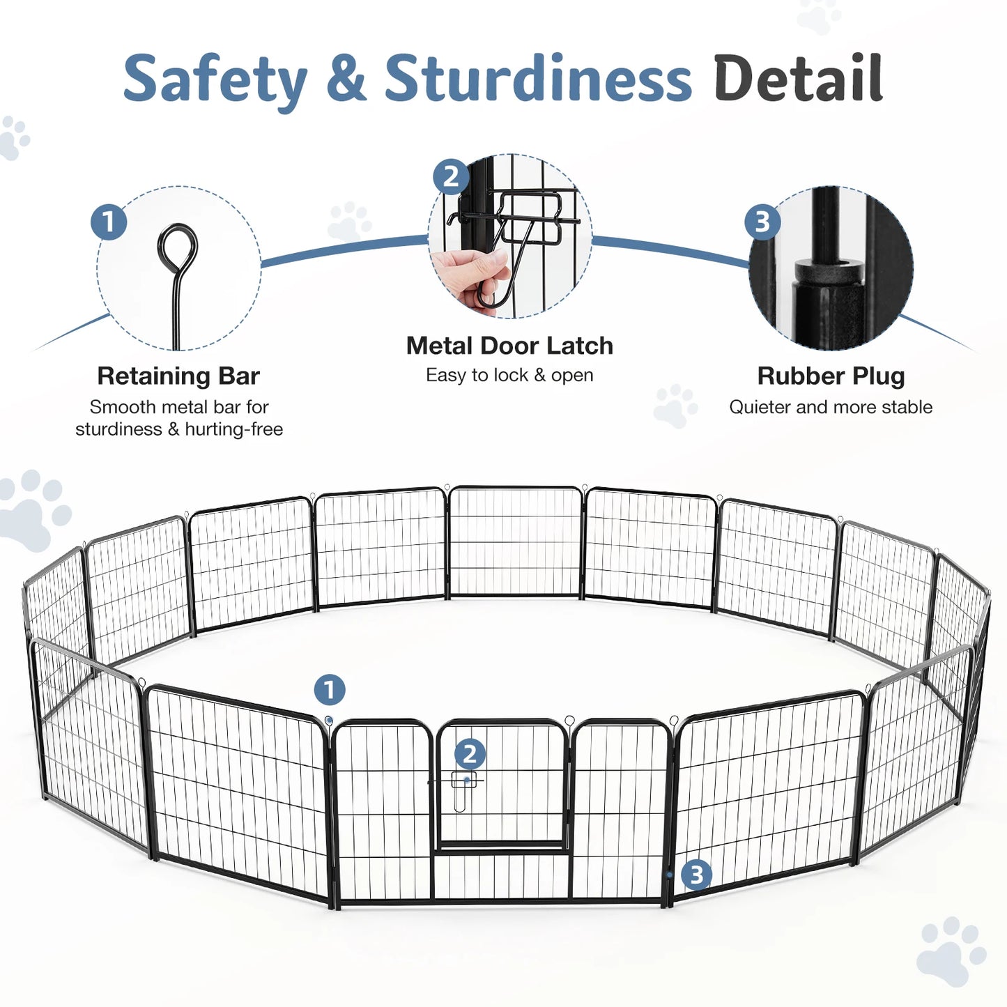16-Panel Foldable Metal Dog Playpen — 32" Height, Indoor & Outdoor Pet Fence