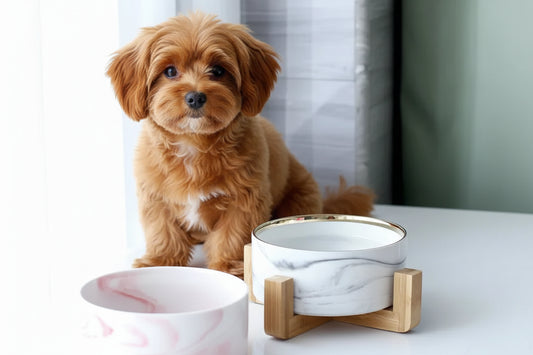 Marble Ceramic Dog Bowl Collection | Wood Stand | Single & Double | 14 Colors | 400ml & 850ml